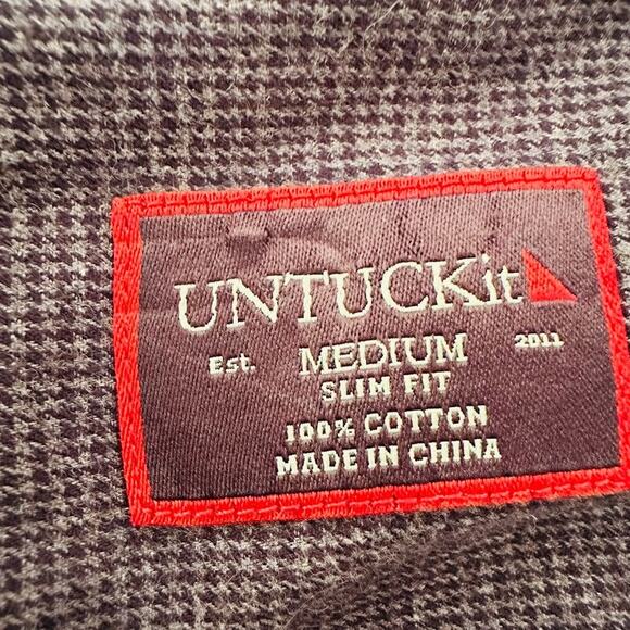 UNTUCKit Mens Medium Slim Fit Shirt Blue Woven Check Mandarin Collar Button Up - Picture 4 of 5